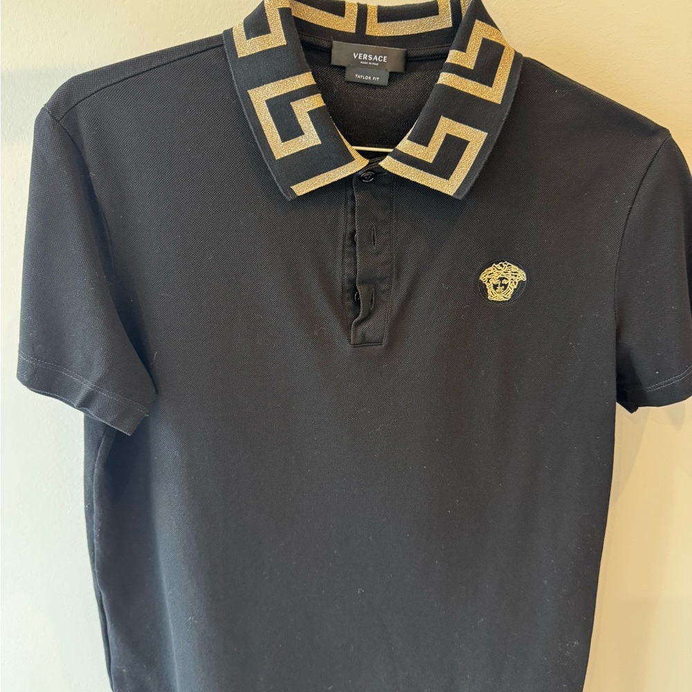 Versace Black Polo Shirt with Gold Accents